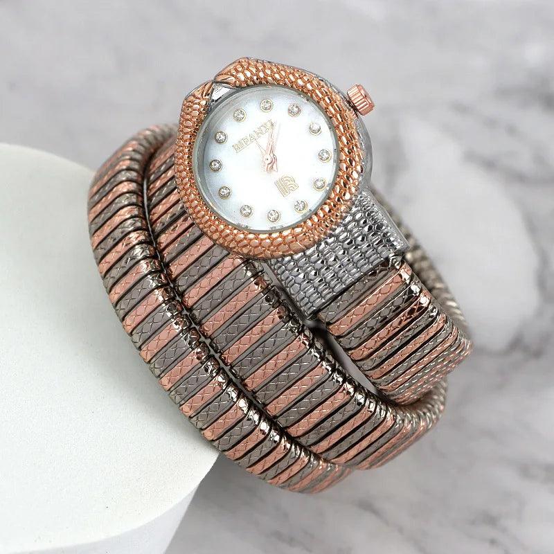 Luxury Snake Pattern Shiny Zircon Diamonds Studded Quartz Watches for Women Ladies Fashion Birthday Gift Jewellery