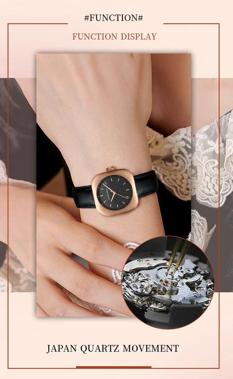 Elegant Minimalist Rose Gold Plated Elliptic Women's Watches,  Square Japanese Movement Casual Fashion Wristwatches