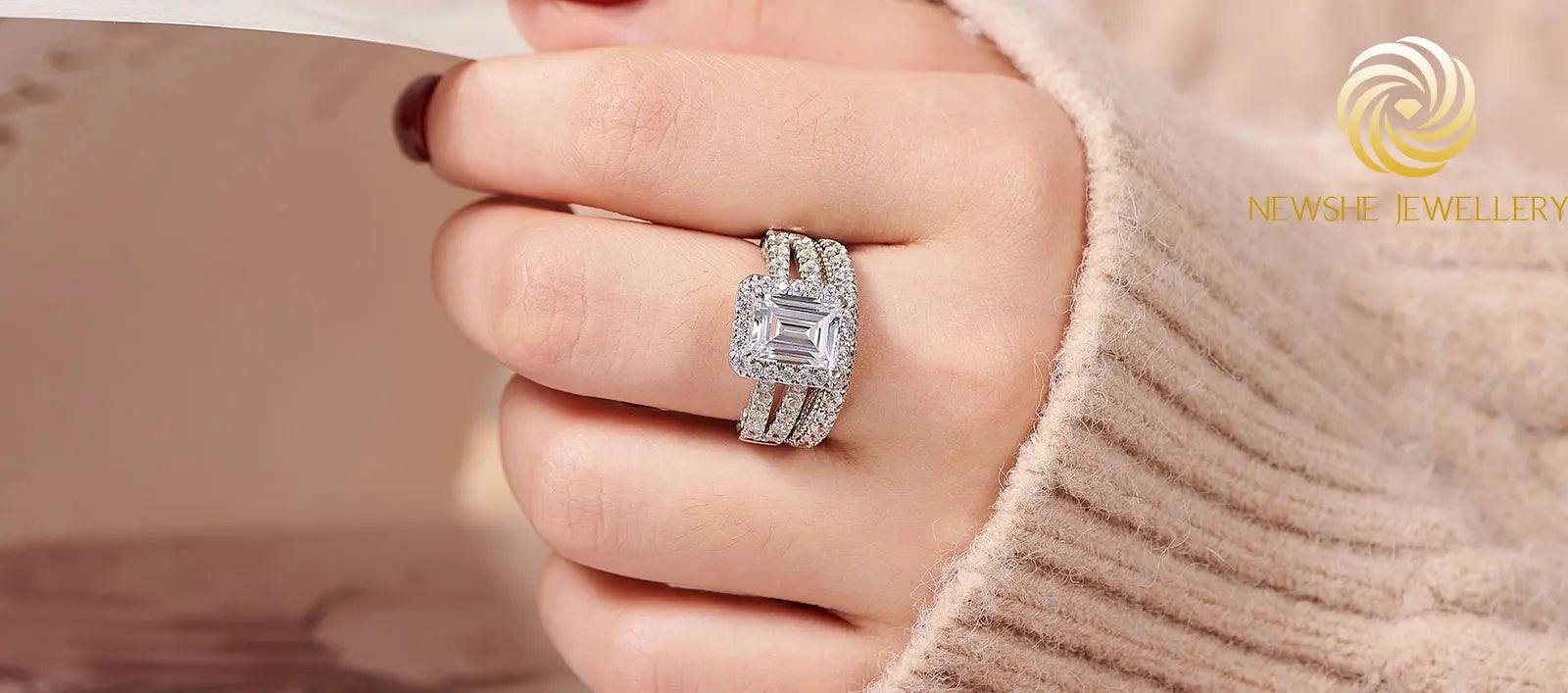 Amazing Marquise or Emerald Cut AAAAA Quality High Carbon Lab Created Diamond Luxury Ring Sets for Women - The Jewellery Supermarket