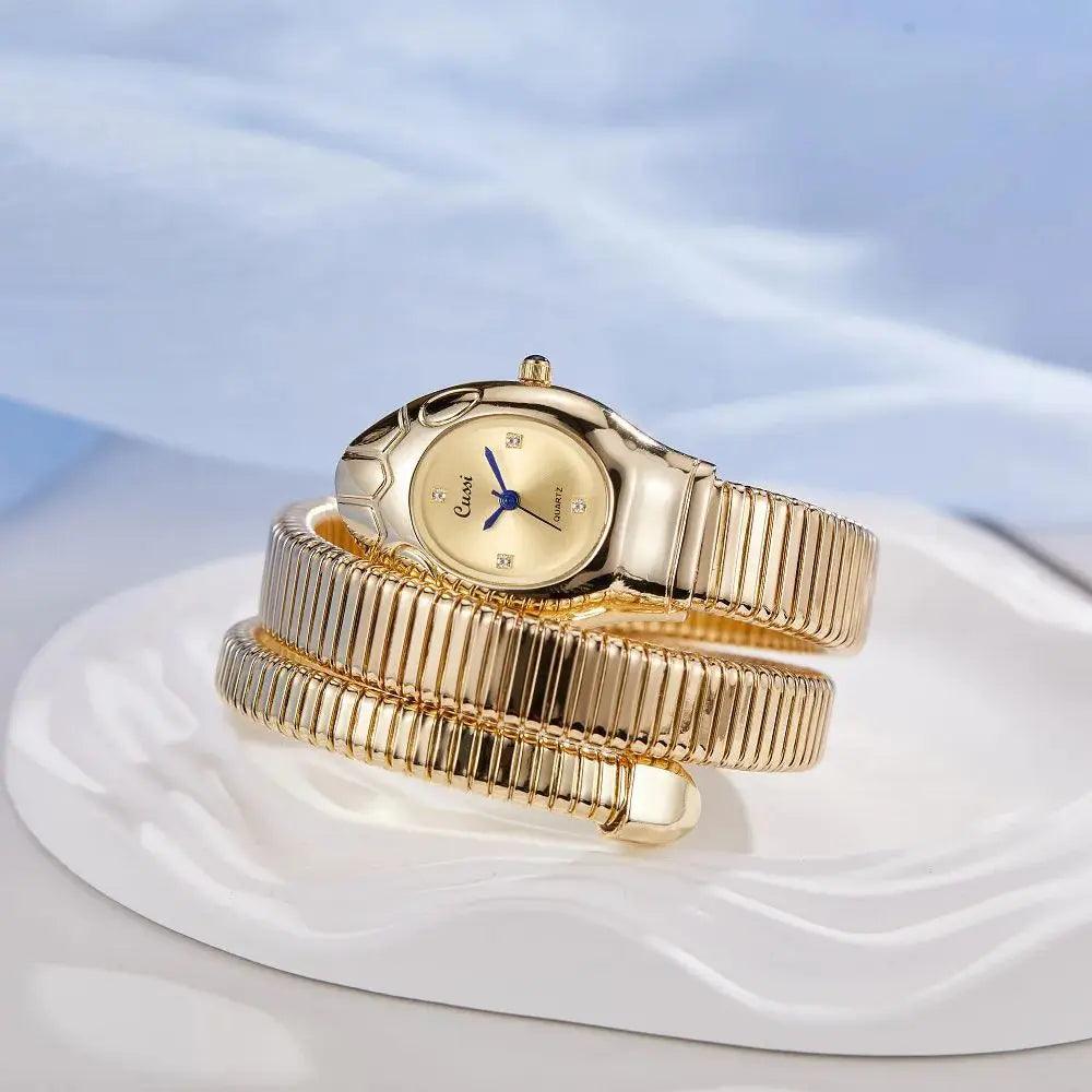 Unique Design Snake Watches for Women - Luxury Stainless Steel Quartz Fashion Lady Dress Jewellery