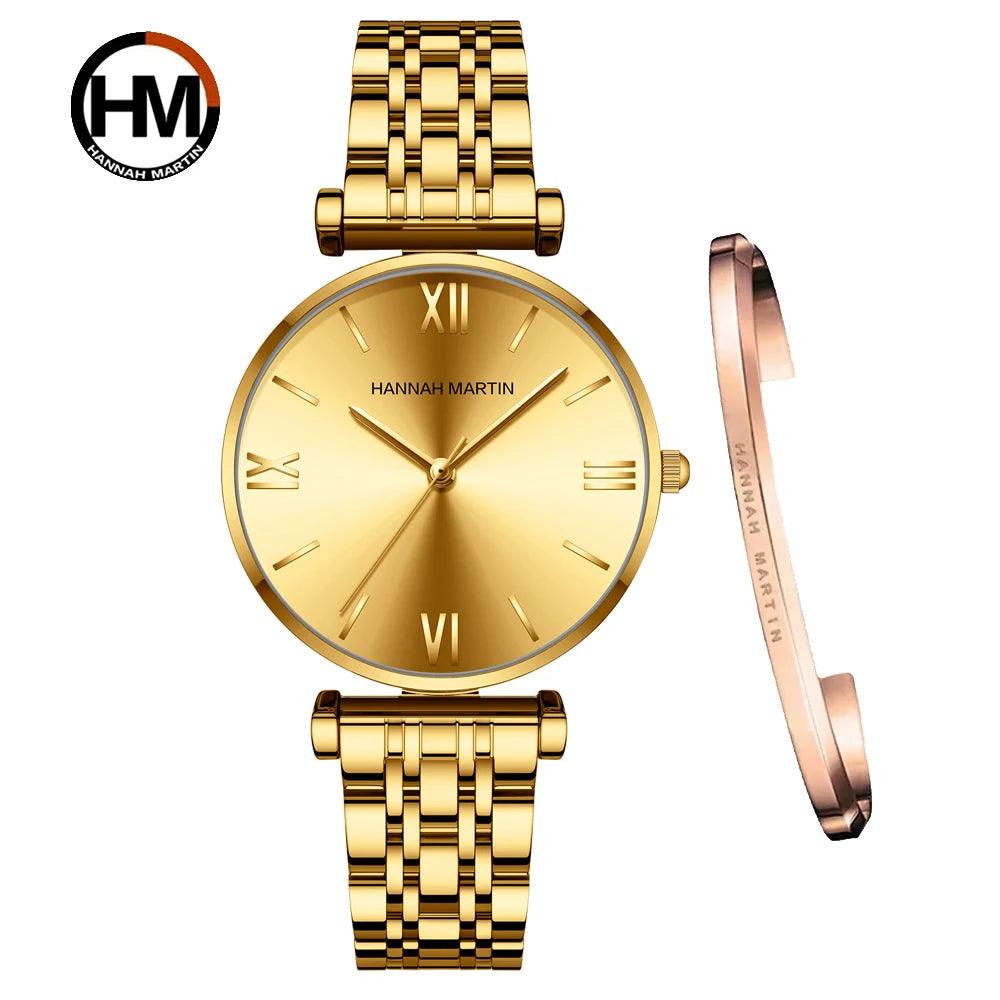 Simple Elegant Round Dial Fashion Stainless Steel Ladies Watches Rose Gold Colour Quartz Wristwatches with Bracelets