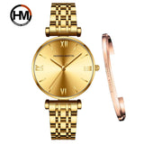 Simple Elegant Round Dial Fashion Stainless Steel Ladies Watches Rose Gold Colour Quartz Wristwatches with Bracelets