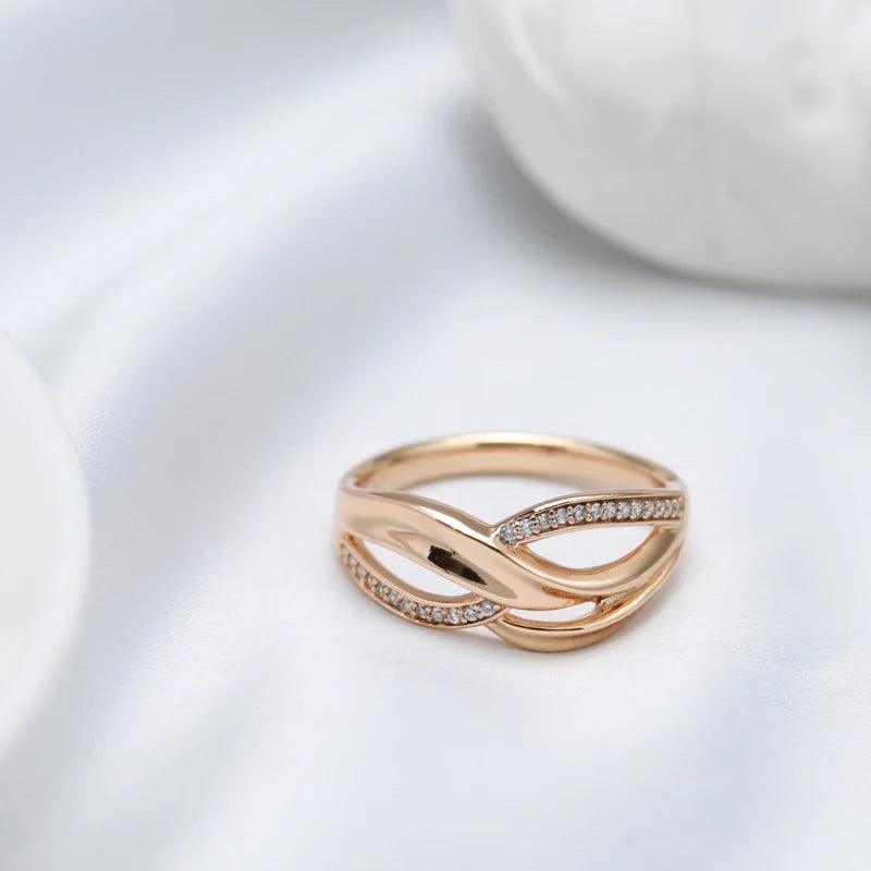 New Unique Creative Rolled 14K Rose Gold Micro-wax Inlay AAA Zircon Diamond Geometry Cross Rings - Modern Jewelry