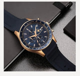Amazing Gold Maserati Men's Watch Sports Leisure Luxury Europe and America Large Dial Black Silicone StrWatch.