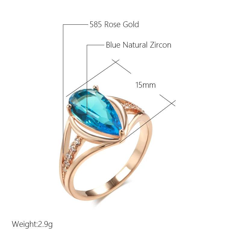 Luxury Fashion Water Drop 14K Rolled Rose Gold Blue AAA Zircon Crystals Big Ring for Women - Daily Jewellery