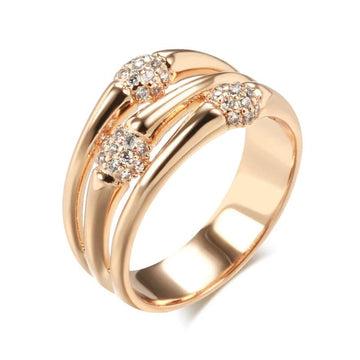 Excellent Unique Fashion 14K Rolled Rose Gold with AAA Zircon Diamonds Wide Big Rings for Women - Modern Jewelry