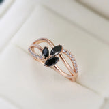 Trendy Flower Design Rolled Rose Gold of 14-Karat Purity Black AAA Zircon Crystals Ring - Fine Jewellery