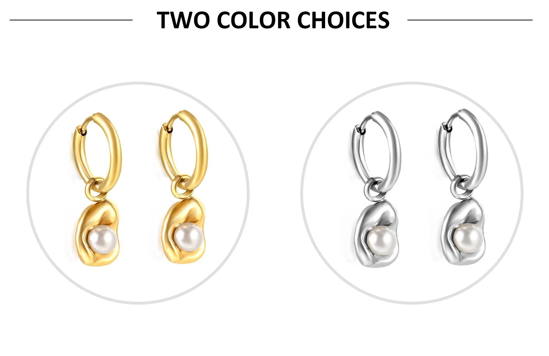 New Imitation Pearls Drop Hoop Earrings for Women Girls -  Stainless Steel Irregular Oval Shape Fashion Gifts - The Jewellery Supermarket