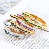 Designer Collection Rectangle Zircon Diamonds Gold Color Snake Serpent Snakelike Open Bangle Bracelet Ladies Watches