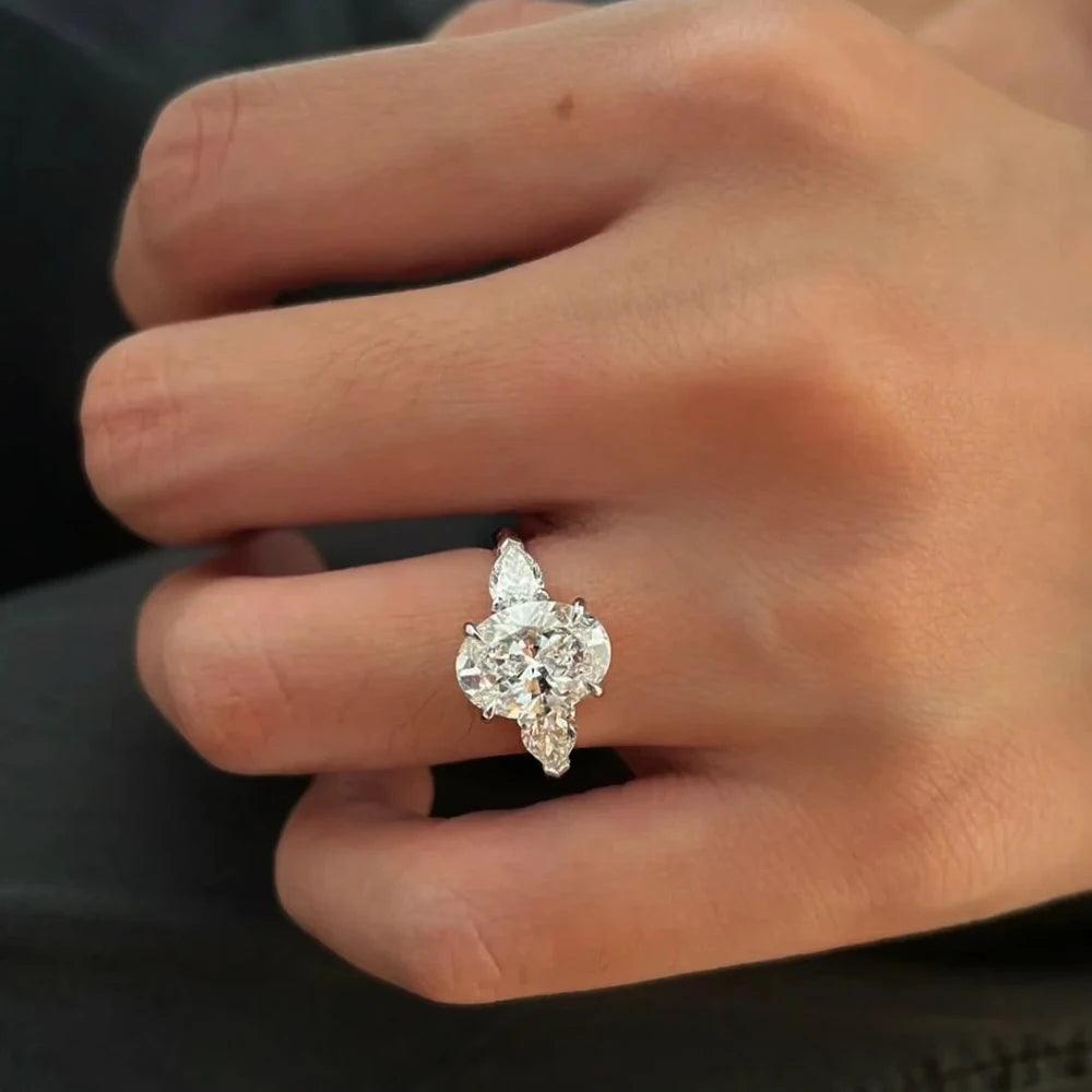3-Stone GRA Certified 2CT Oval Cut Moissanite Diamonds Ladies Rings 925 Silver Engagement Wedding Band Jewellery