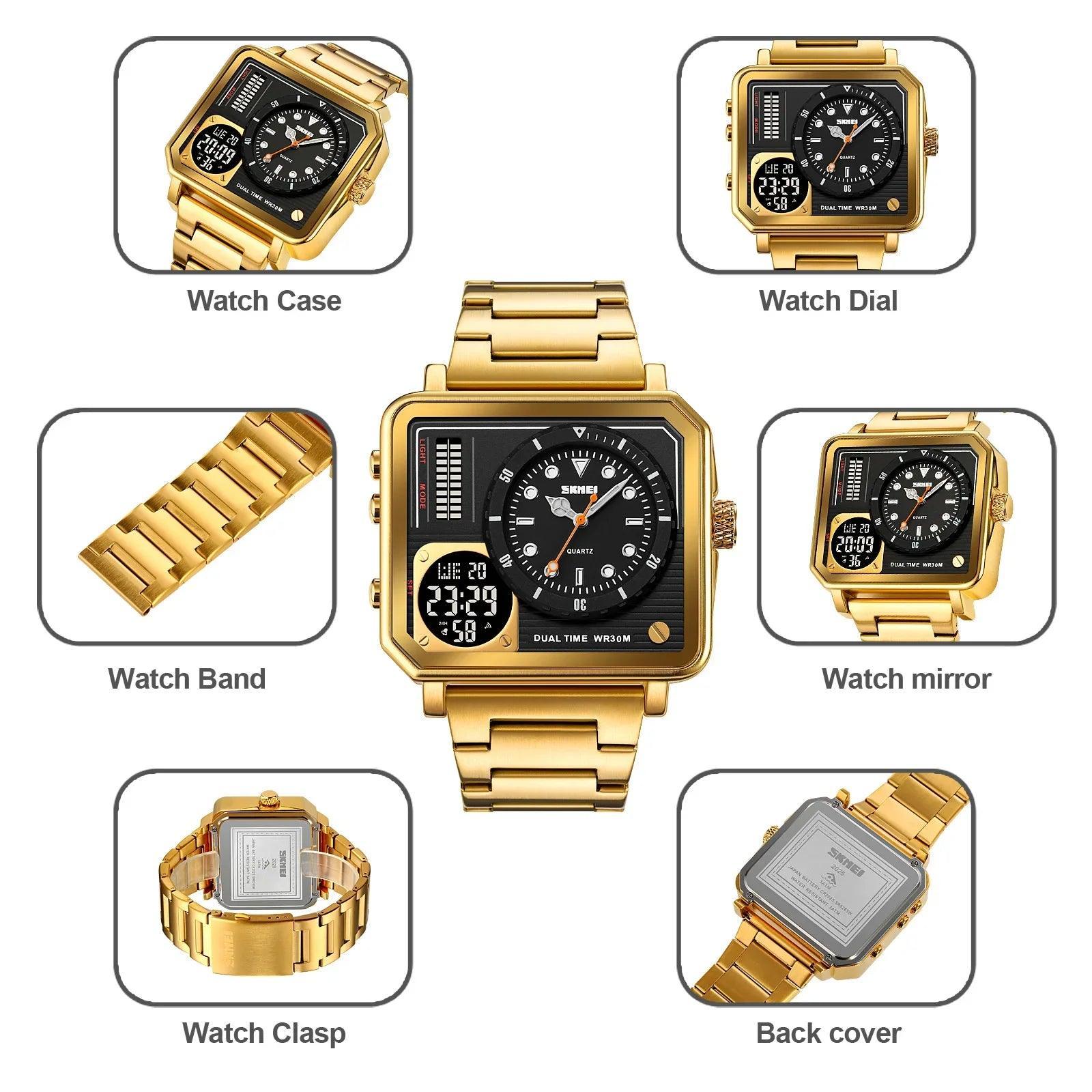 Trendsetter Casual 2 Display Chrono Hipster Waterproof Steel Bracelet Back Light Analog Digital Sport Watches - The Jewellery Supermarket