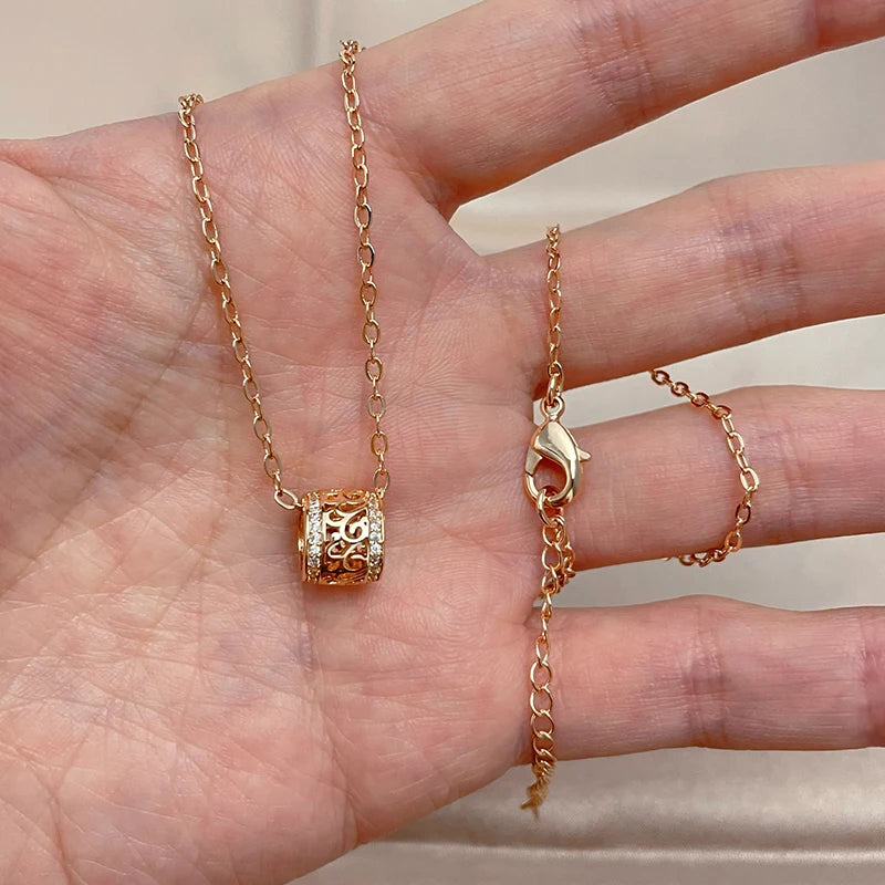 Luxury Trendy 14K Filled Rose Gold AAA Zircon Diamonds Barrrel Necklace For Women - Fine Jewellery