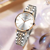 Simple Elegant Round Dial Fashion Stainless Steel Ladies Watches Rose Gold Colour Quartz Wristwatches with Bracelets