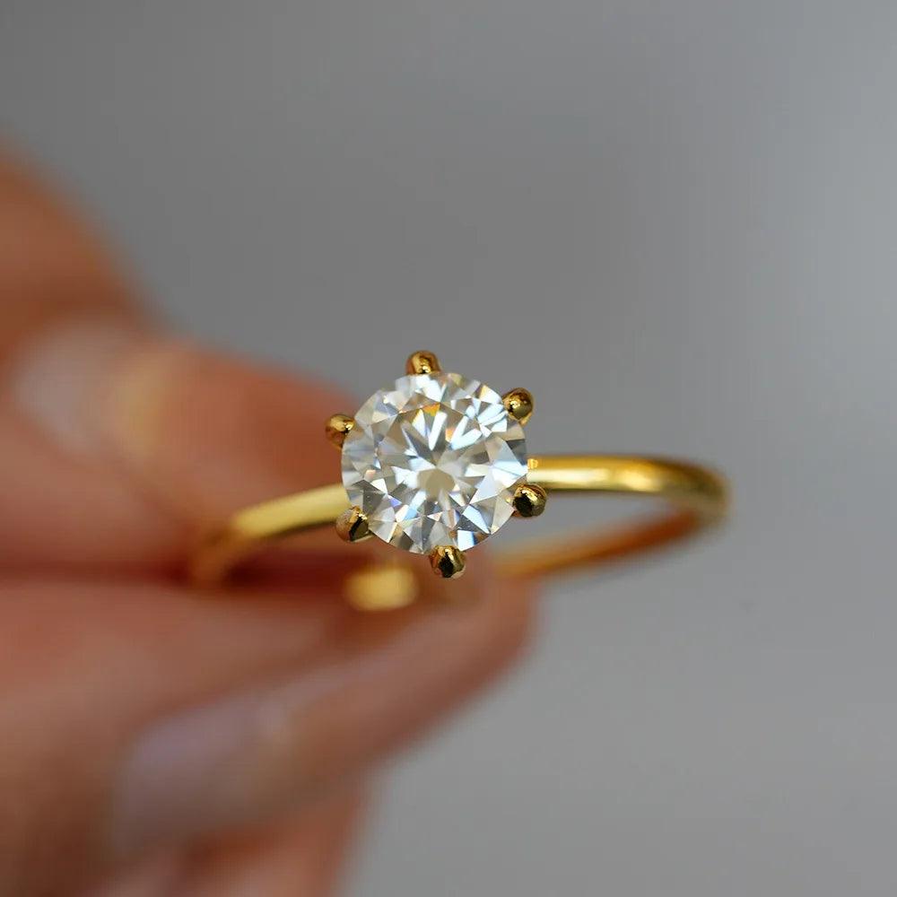 GRA Certified 6.5mm Moissanite Diamond Solitaire Ring 18K Gold Plated Silver 6 Claws Wedding Fine Jewellery Ring