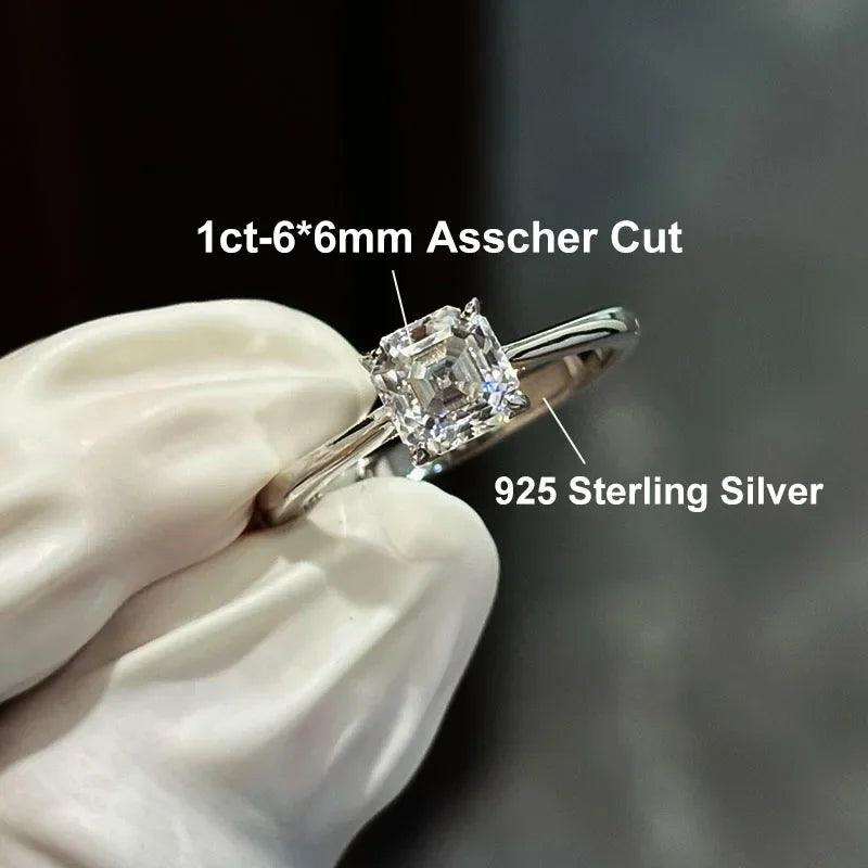 Excellent 1Carat Radiant/Asscher Cut Moissanite Diamond Rings 925 Silver Wedding Engagement GRA Certified Jewellery