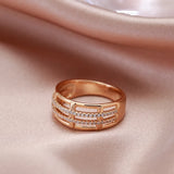 Modern 14K Rolled Rose Gold Unique Creative Geometry Line AAA Zircon Diamonds Fashion Ring - Party Jewellery