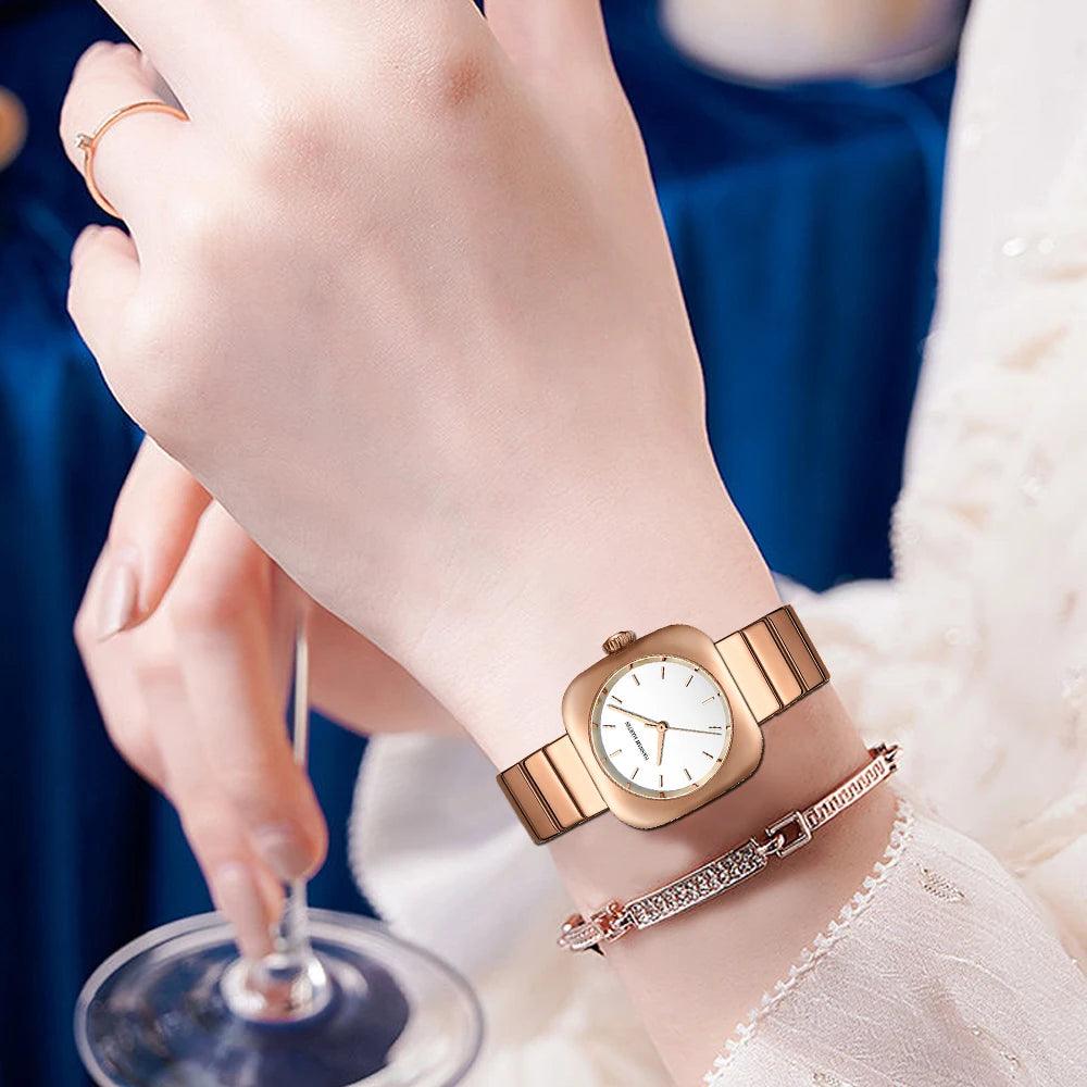 Elegant Minimalist Rose Gold Plated Elliptic Women's Watches,  Square Japanese Movement Casual Fashion Wristwatches
