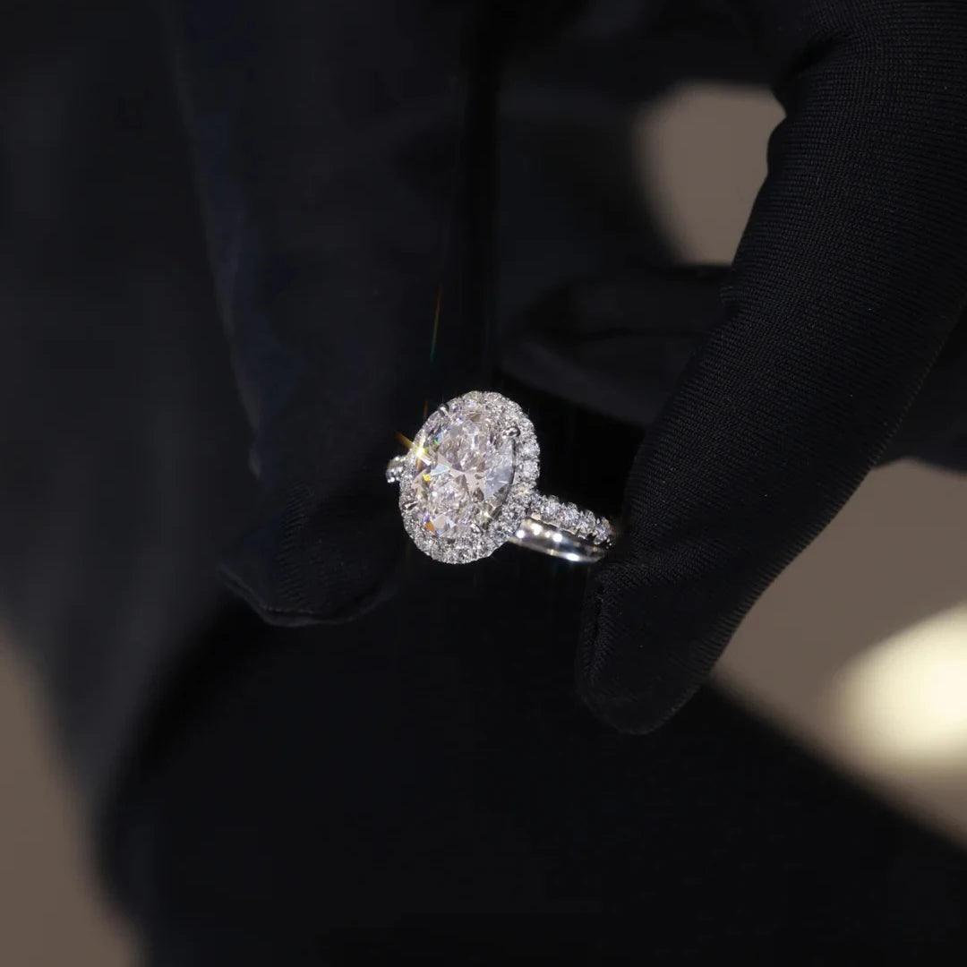 Amazing 1-5Carat Oval Cut Moissanite Diamod Rings, Silver GRA Certified Halo Promise Wedding Engagement Jewellery