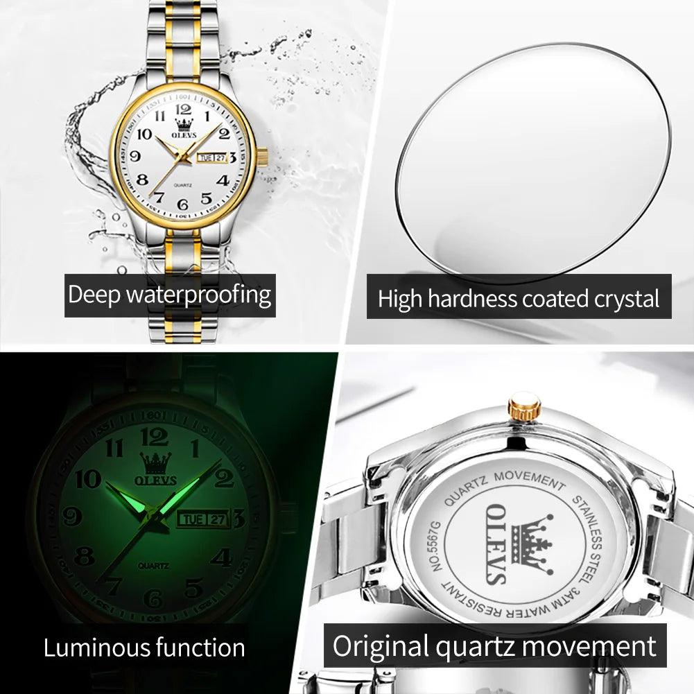 New Original Luxury Brand Stainless Steel Waterproof Quartz Women's Watches- Elegant Date Gift for Ladies