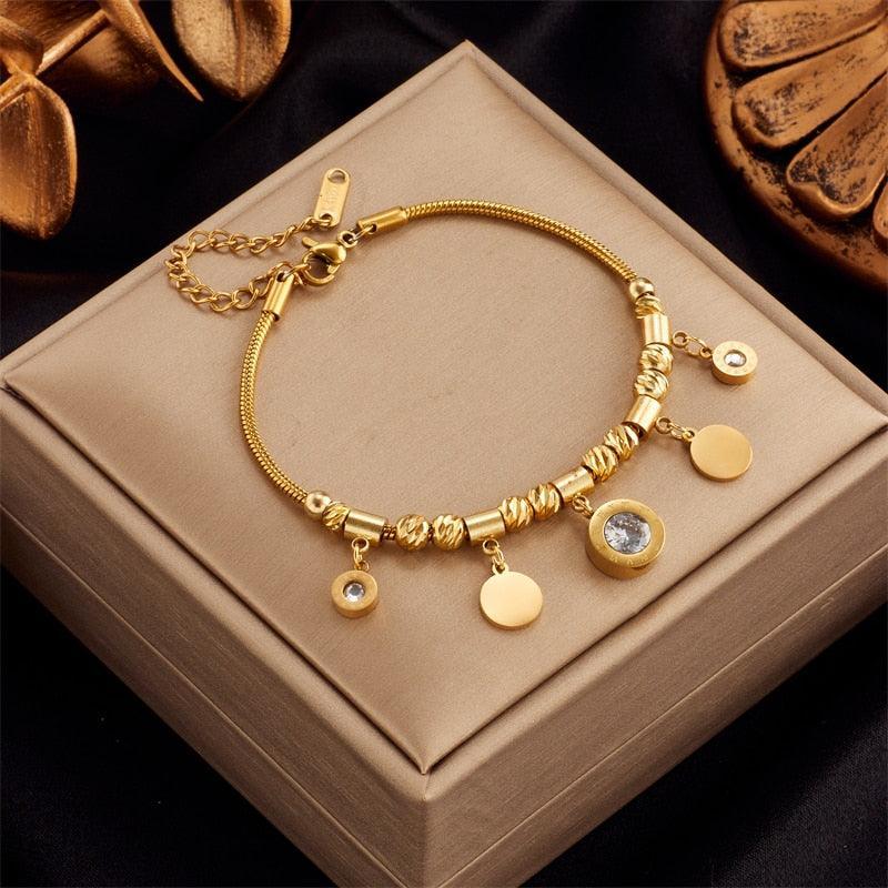 316L Stainless Steel Gold Colour Heart Butterfly Thick Bracelet For Women - High Quality Charming Jewellery - The Jewellery Supermarket