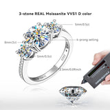 Terrific 3-stone Real 3.6CT Moissanite Diamonds Wedding Engagement Promise Rings for Women - Silver Fine Jewellery
