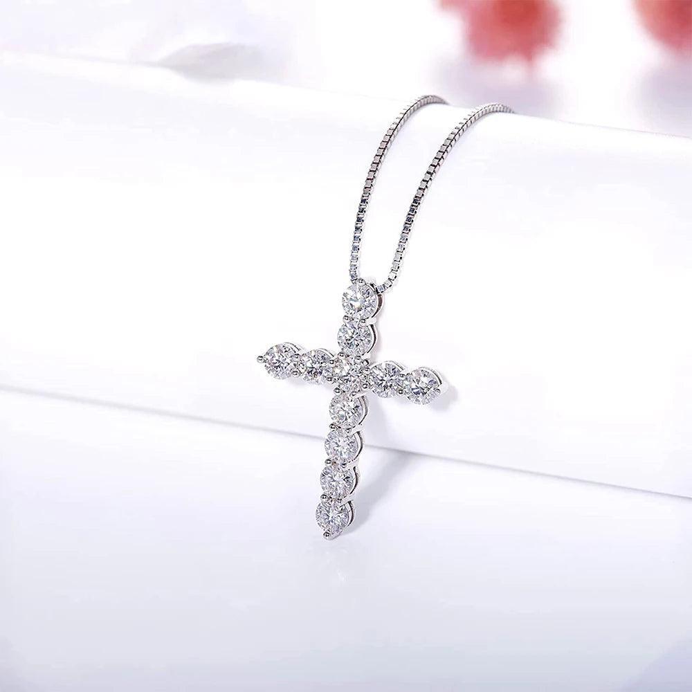 Stunning D Colour VVS1 5mm 5.5ct Cross Necklace with Moissanite Diamonds - Silver Fine Christian Jewellery - The Jewellery Supermarket