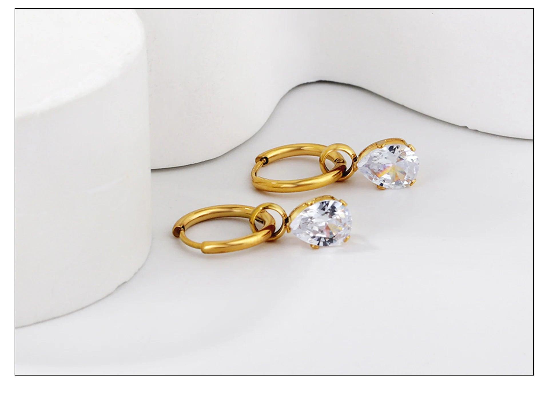 New Exquisite Stainless Steel White Cubic Zirconia Crystals Hoop Waterdrop Star Heart Round Earrings For Women and Girls - The Jewellery Supermarket