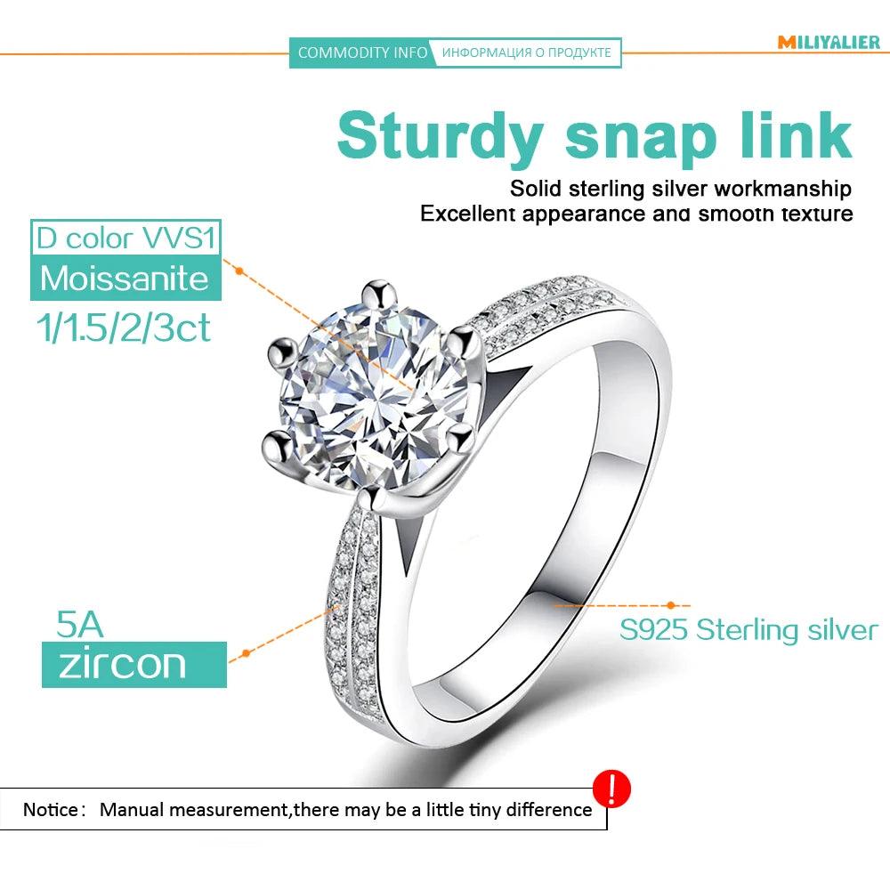 1/2/3ct Moissanite D VVS1 Lab Diamond 925 Sterling Silver Engagement Wedding for Women Rings with GRA Fine Jewellery