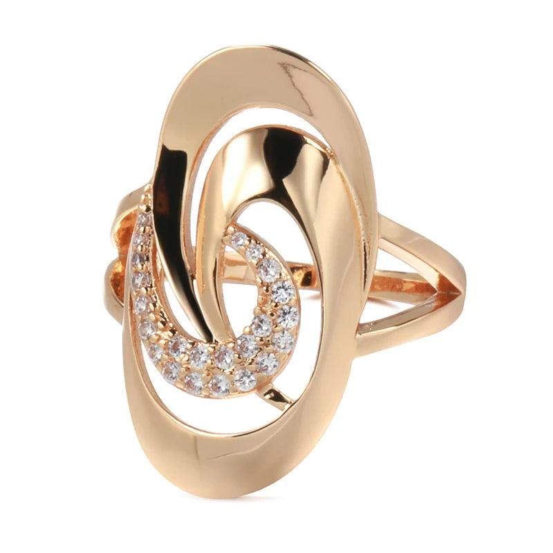 Unusual Rolled 14K Rose Gold Minimalist Geometry AAA Zircon Diamonds Rings - Fine Fashion Jewellery