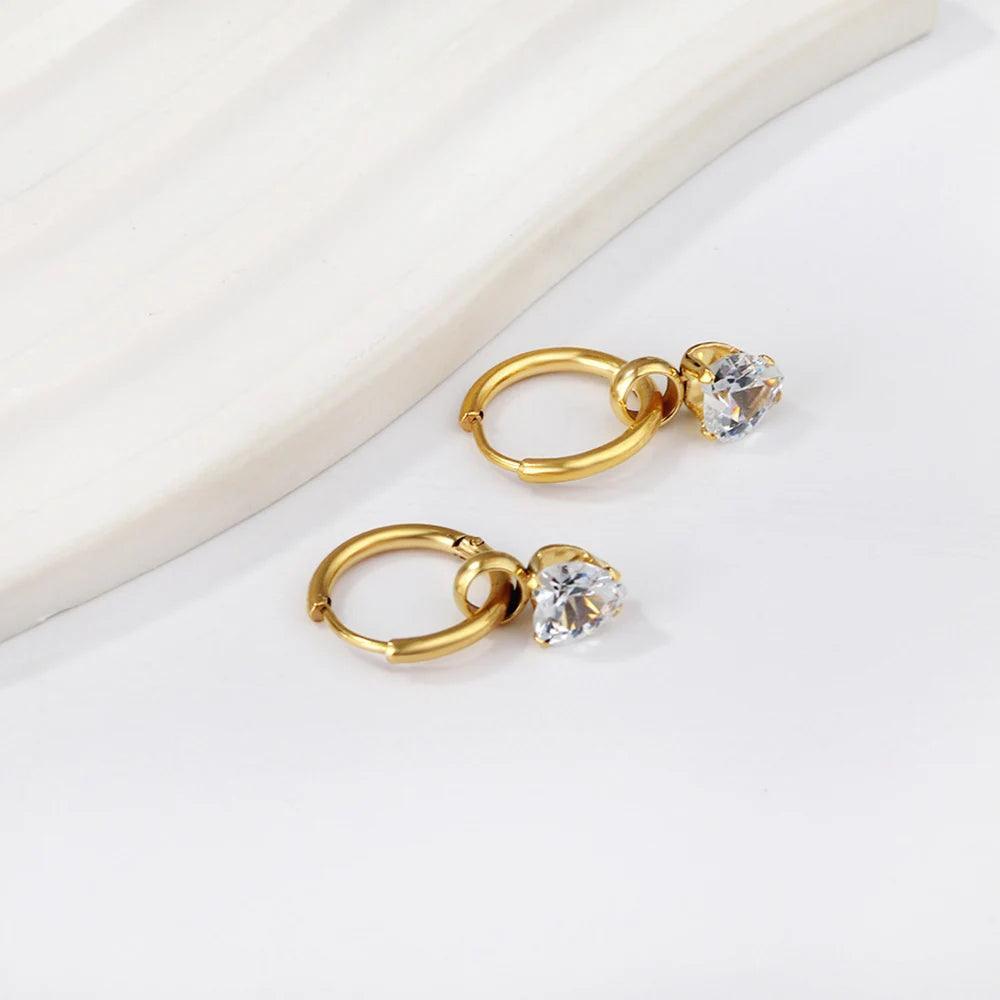 New Exquisite Stainless Steel White Cubic Zirconia Crystals Hoop Waterdrop Star Heart Round Earrings For Women and Girls - The Jewellery Supermarket