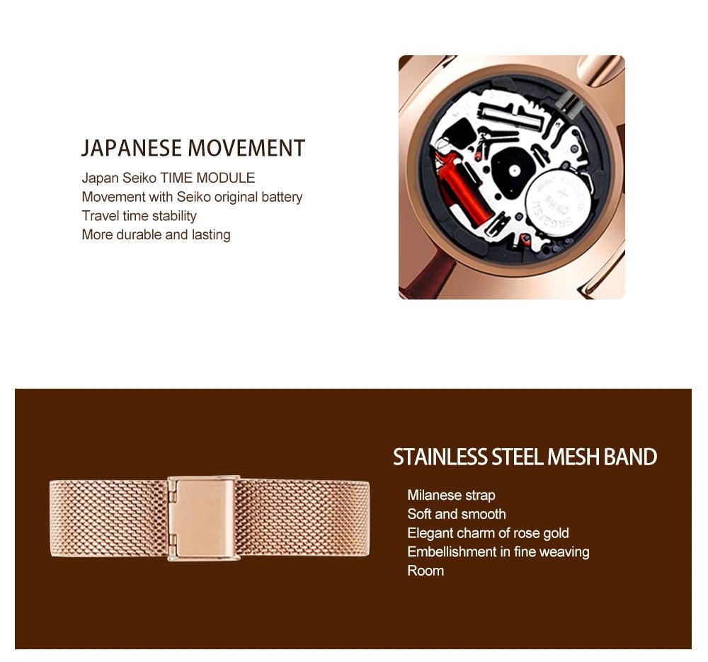 Simple Design Top Brand Stainless Steel Strap Quartz Ladies Watch - 3ATM Waterproof Multifunctional Women's Watches