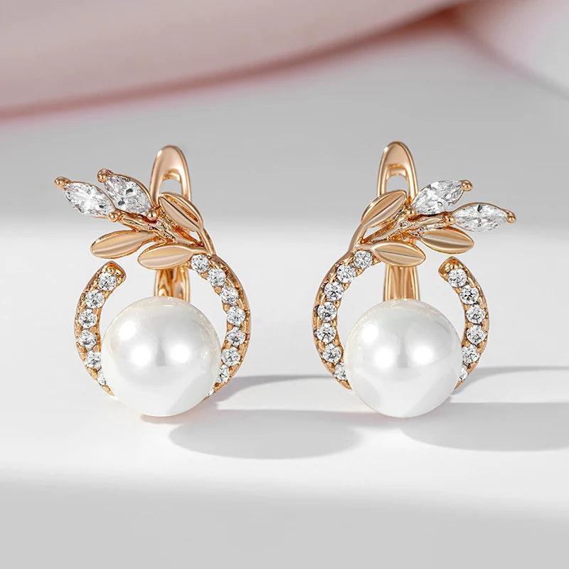 Gorgeous 14K Rolled Rose Gold Pearl Earings with AAA Zirconia Crystals - Luxury Fine Daily Jewellery