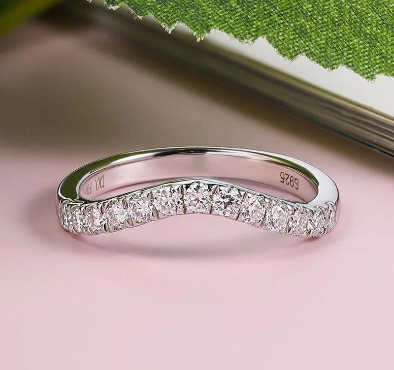 Adorable D Color 0.39ct Curved Half Eternity Moissanite Diamonds Rings, Wedding Engagement Silver Rings - The Jewellery Supermarket