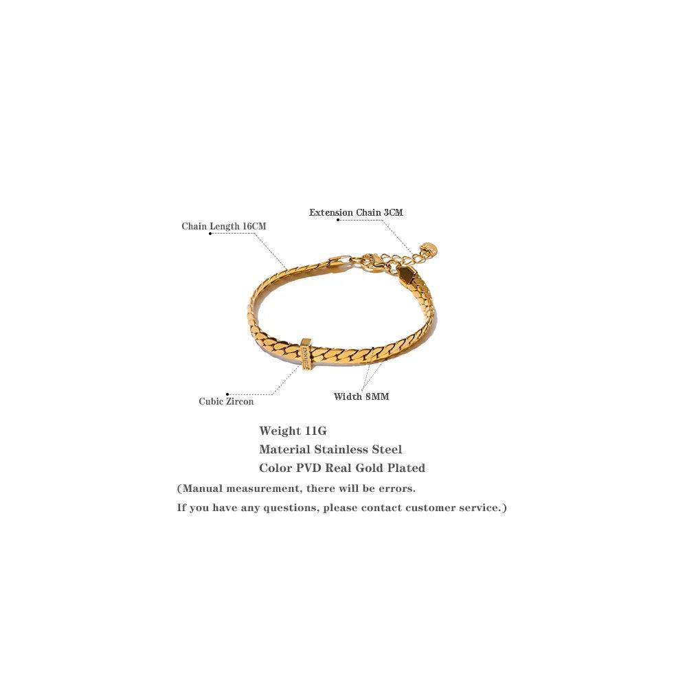 High Quality 18K Gold Plated Cuban Chain Stainless Steel Bracelet Bangle Quality Zircon Statement Fashion Jewellery - The Jewellery Supermarket