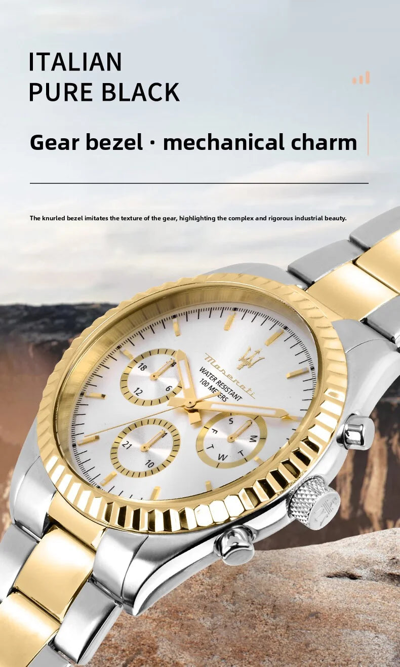 Original Maserati Blue Gold Men's Luxury Gold Fashion Trend Dial European and American Business watch