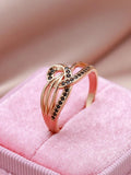 Luxury Geometric Line Cross Rolled 14K Rose Gold With Black AAA Zircon Crystals Ring - Fashion Vintage Jewellery
