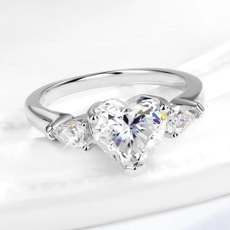 Heart Design 3 Stones 1CT 2CT 3CT 4CT Heart Cut Moissanite Diamond Rings - Engagement Wedding 925 Silver Jewellery