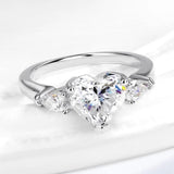 Heart Design 3 Stones 1CT 2CT 3CT 4CT Heart Cut Moissanite Diamond Rings - Engagement Wedding 925 Silver Jewellery