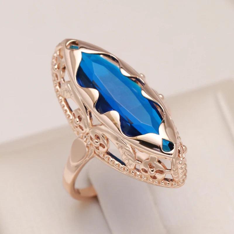 Awesome Horse Eye Design Filled 14K Rose Gold AAA Zircon Crystal Unique Ethnic Rings for Women Daily Fine Jewellery