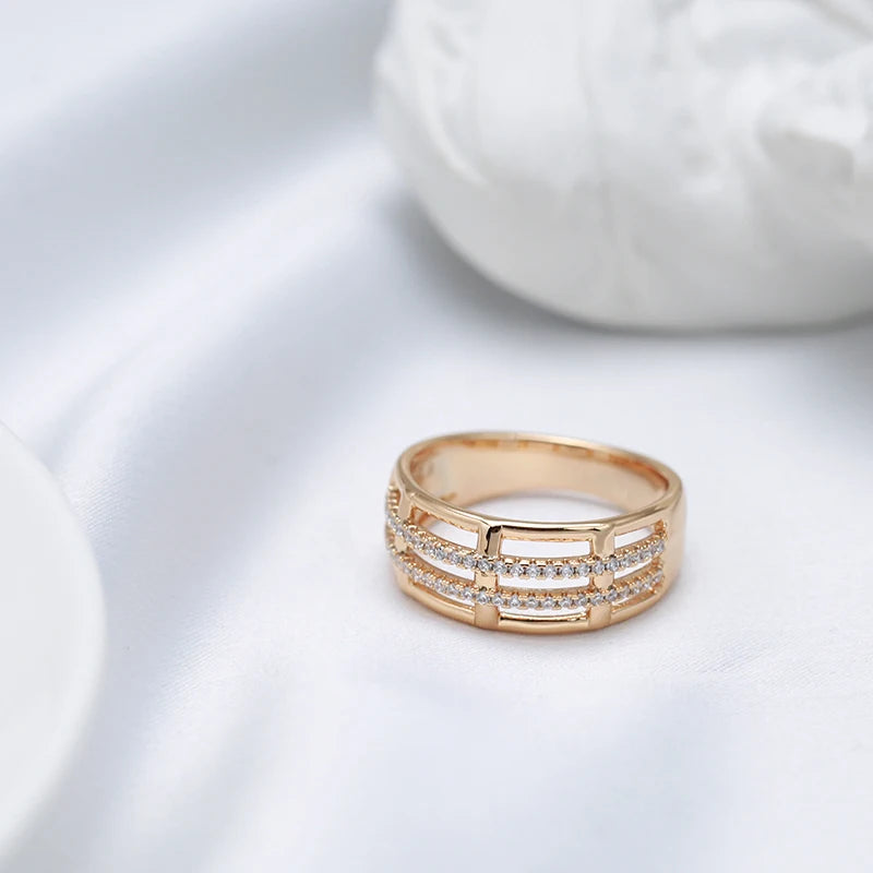 Modern 14K Rolled Rose Gold Unique Creative Geometry Line AAA Zircon Diamonds Fashion Ring - Party Jewellery