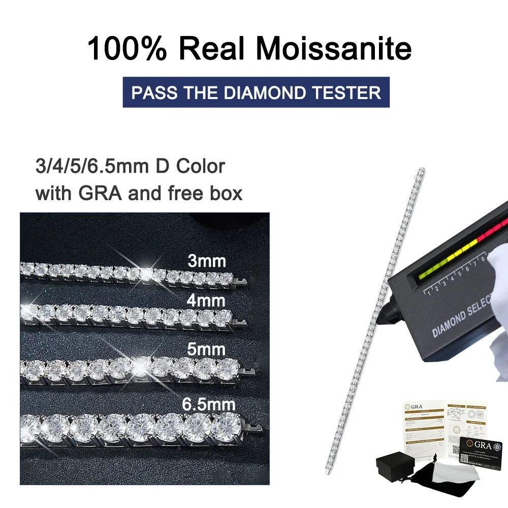 Real 3/4/5/6.5MM D Colour Round Brilliant Cut Moissanite Diamonds Tennis Bracelets - Silver Classic Bracelet Jewellery - The Jewellery Supermarket