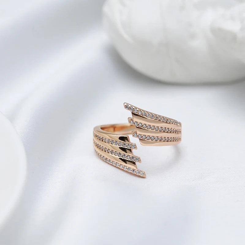 Dazzling 14K Rolled Rose Gold Micro Wax Inlay AAA Zircon Diamonds Daily Fine Open Ring for Women, Fine Jewellery