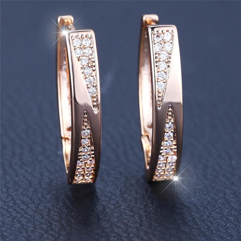 Latest Fashion Charming Filled 14K Rose Gold AAA Zircon Diamonds Hoop Earrings - Fine Jewellery For Women