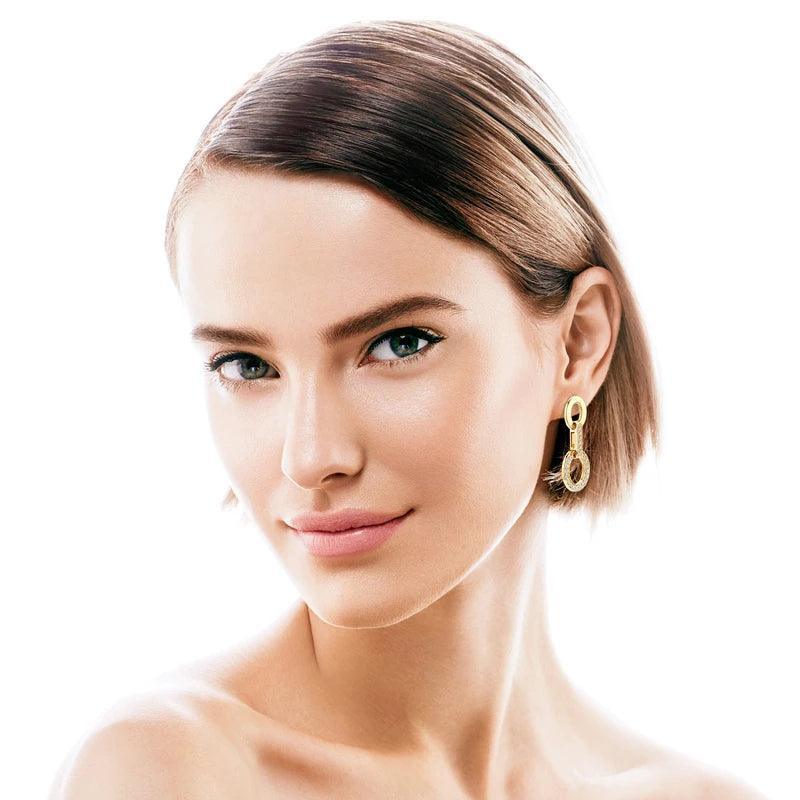 Awesome 14KGP Round D 1.5mm Moissanite Diamonds Drop Stud Earrings - Silver Link Chain Earrings Fine Jewellery - The Jewellery Supermarket