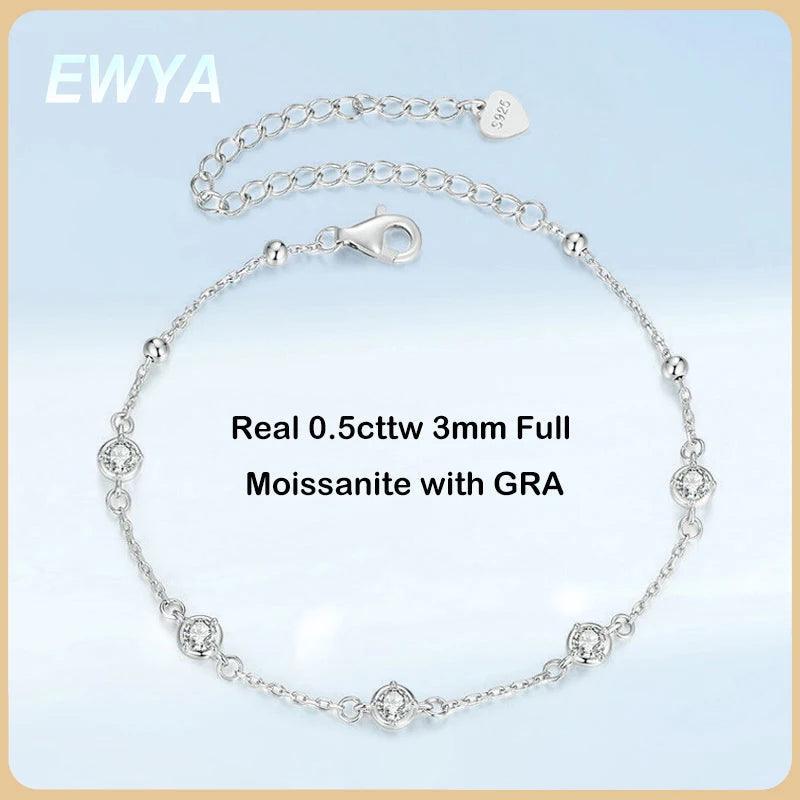 Charming Bubble Full 3mm 0.1CT D Colour Moissanite Diamonds Silver Bracelets For Women, Bezel Link Hand Bracelets - The Jewellery Supermarket