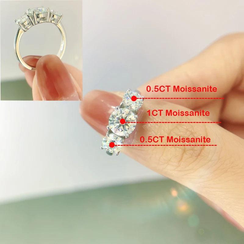 Outstanding 4ct 3 Stone Moissanite Diamonds Rings for Women 18KGP Wedding Engagement S925 Silver Bridal Jewellery