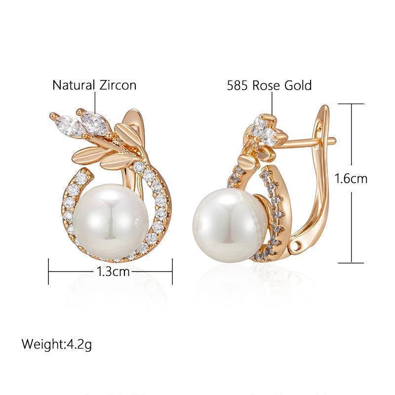Gorgeous 14K Rolled Rose Gold Pearl Earings with AAA Zirconia Crystals - Luxury Fine Daily Jewellery
