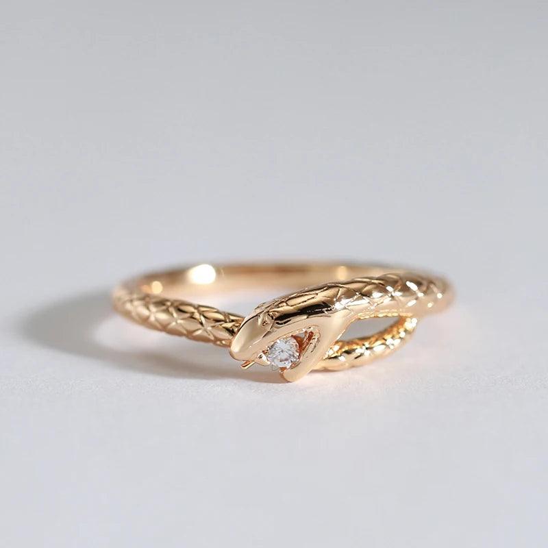 Fashion Snake Design 14K Filled Rose Gold With AAA Zircon Diamonds Punk Rock Ring VintageRings - Animal Jewellery