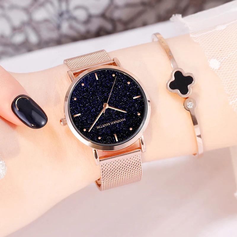 Elegant Sahara Desert Dial Design Top Brand Luxury Quartz Stainless Steel Rose Gold Colour Waterproof Ladies Watches