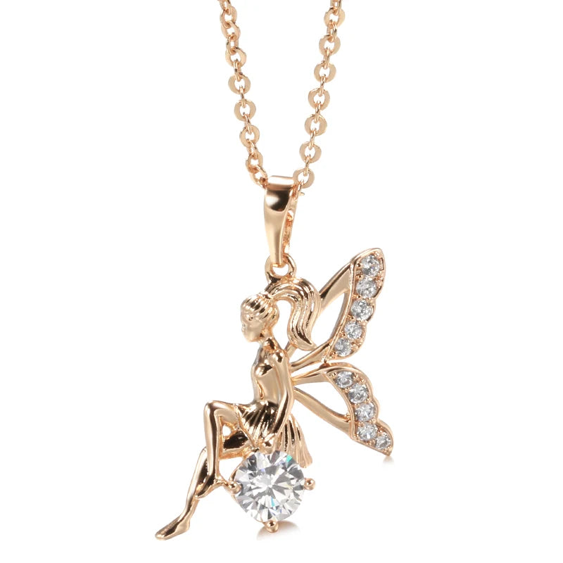 Amazing Angel Wings 14K Filled Rose Gold AAA Zircon Diamonds Pendant Necklace - Vintage Style Jewellery
